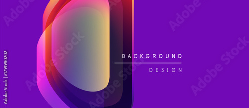 Abstract purple design features overlapping rounded shapes. Gradient colors blend smoothly creating modern visual effect. Text reads background design.