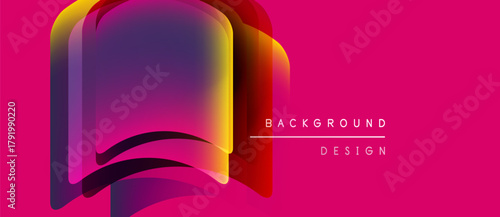 Abstract layered design. Vibrant colors blend, creating modern visual impact. Pink backdrop emphasizes flowing shapes, text present.