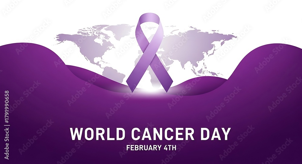 Fototapeta premium Purple ribbon symbolizing world cancer day awareness and global support
