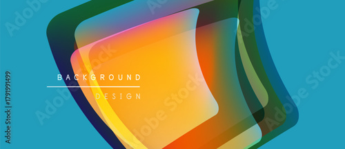 Abstract vibrant layers create dynamic visual effect. Bright colors blend, forming modern background design. Turquoise dominates space.