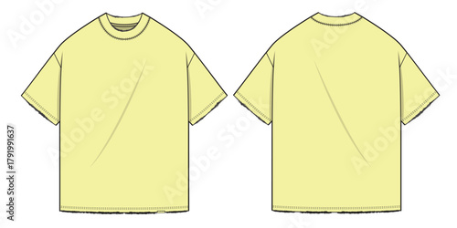 Oversized t-shirt vector mockup template technical flat design.