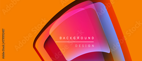 Abstract vibrant design. Layered shapes create dynamic visual effect. Orange background contrasts with pink, purple gradients. Text reads background design.