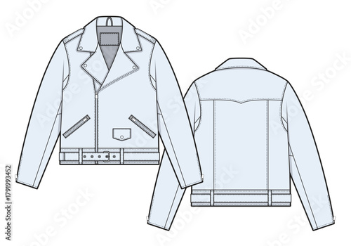 Biker jackets vector design mockup template technical flat sketch.
