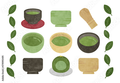 抹茶・日本茶イラスト素材セット