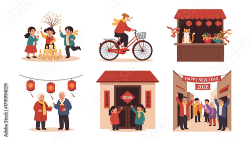 Festive Lunar New Year Illustrations: A vibrant collection of illustrations capturing the spirit of the Lunar New Year, celebrating family, tradition, and good fortune.