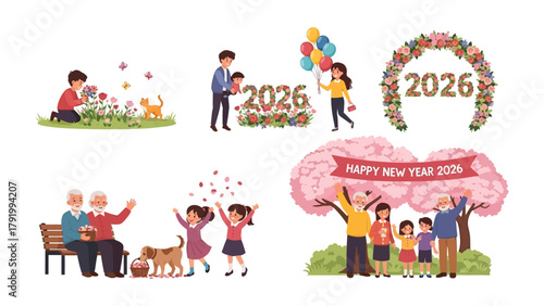 New Year Family in 2026: An illustration showcases a family's New Year celebration in 2026, offering a glimpse into the joyful moments shared across generations, from the young to the elder.