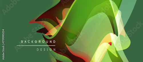 Abstract vector design. Green hues dominate, with yellow, brown accents. Modern, dynamic composition suitable for backgrounds.