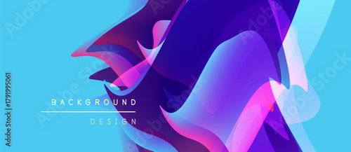 Abstract fluid shapes, vibrant colors, blue background. Modern design elements create dynamic visual experience. Gradient effects present smooth transitions.