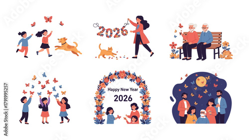 New year's celebration collage: a cheerful collage of images depicting the excitement of a new year, filled with moments of togetherness, joy, and the anticipation of 2026. 