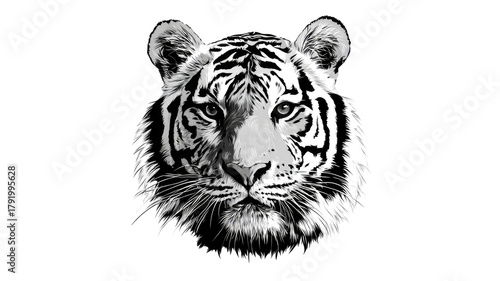 White tiger head vector illustration of a dangerous striped big cat predator face