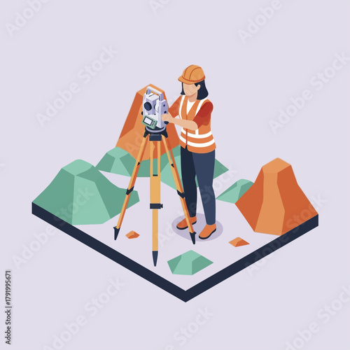 Surveyor meticulously operating surveying equipment for precise measurements.