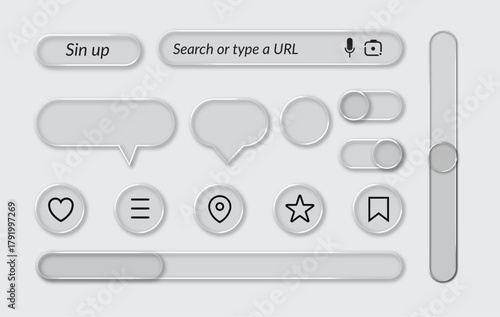 Abstract Liquid Glass Effect, Transparent glass shapes set with soft glowing edges. Realistic clear geometric frames including star, circle, square, badge, and rounded shapes for UI, web design.