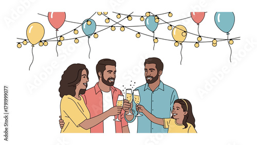Cheers to Celebration:  A heartwarming family scene unfolds as they gather to celebrate a special occasion, raising glasses of champagne in a toast of happiness. 