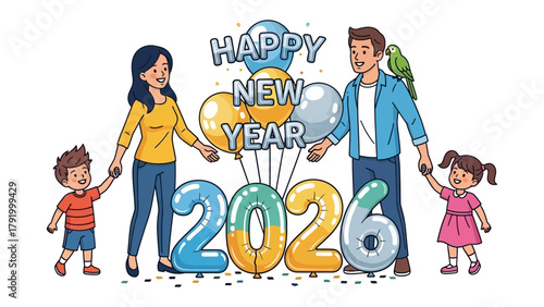 New Year Family Portrait: A cheerful family is gathered in anticipation of new beginnings.