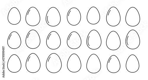  A set of vector egg icons in a linear style on a transparent background. Seamless pattern with outlined eggs.