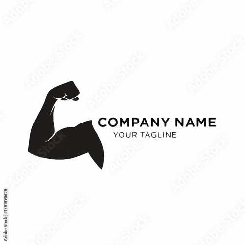 Strong flexing bicep arm silhouette representing power and fitness for branding.