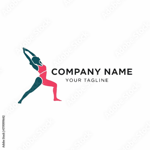 Yoga pose logo design with woman in active position for fitness.