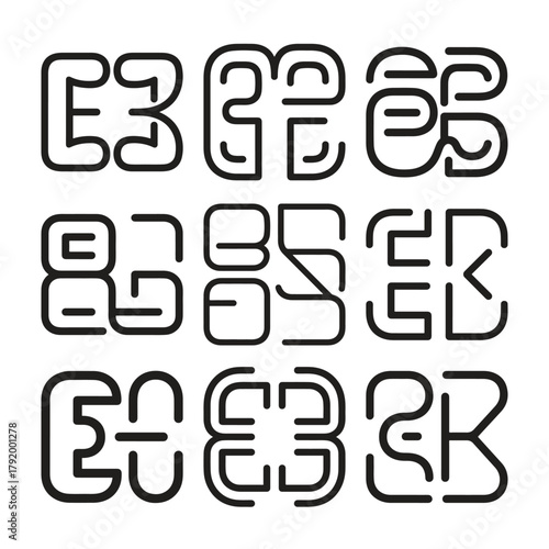 Abstract geometric font design with rounded corners