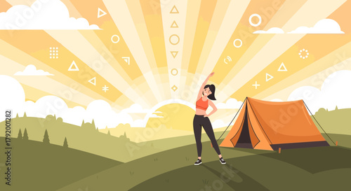 Campground Sunrise Yoga: A Refreshing Morning Routine in Nature Illustration