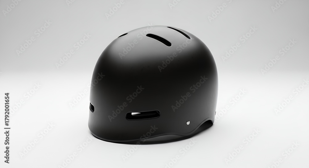 Fototapeta premium Black Bicycle Helmet on White Background for Safety.