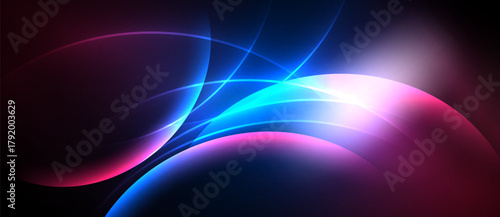 Abstract flowing shapes, vibrant colors, dynamic light. Blue, purple, pink hues create energetic composition. Smooth gradients dominate.