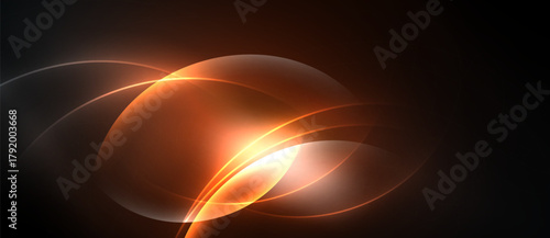 Abstract orange glow, flowing lines, dark background. Brightness creates dynamic visual impact, smooth curves suggest movement.