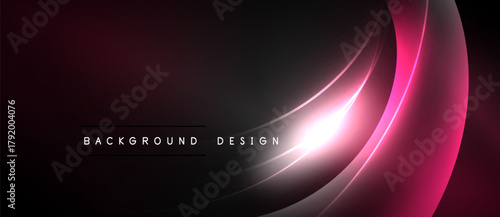 Abstract background features flowing curves, gradients. Dark shades transition into vibrant pinks, creating dynamic visual effect. Text reads background design.