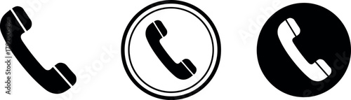 Three black telephone handset icons on white background
