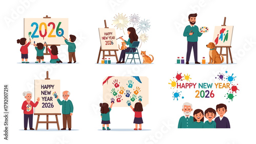 New Year's Artistry: A vibrant collection of illustrations capturing the spirit of celebration and artistic expression.