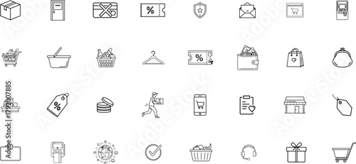 Shopping icon set. Including shopping, store, delivery, promotion and shopping cart symbol. vector illustration