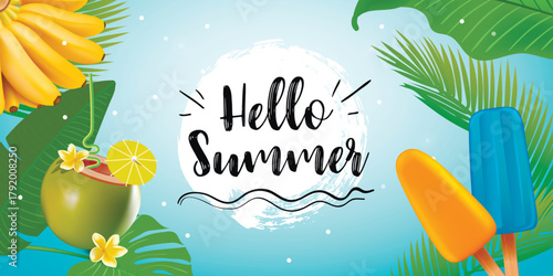 Hello Summer Vector Background Template Design