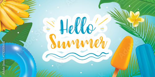 Hello Summer Vector Background Template Design