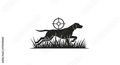 Silhouette of a running hunting dog with a target on its back, symbolizing hunting and precision