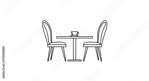 Minimalist Illustration of Table with Chairs and a Cup, Ideal for Cafe Designs