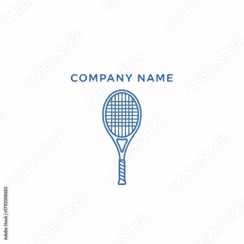 Blue Tennis Racket Logo Design for Company Name.