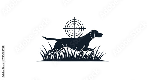 Focused hunting dog silhouette in tall grass with target, conveying precision and tracking