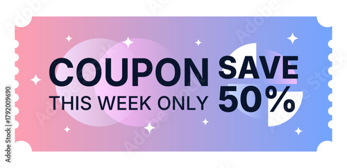 Modern 50% off coupon template. Geometric gradient design for advertising and promotions