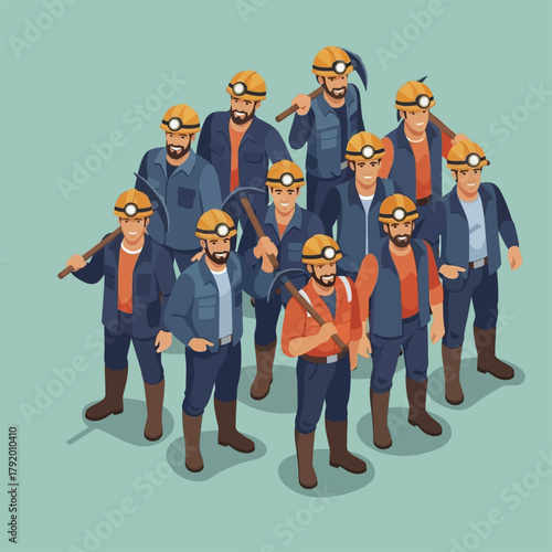 Group of miners standing together ready for work.