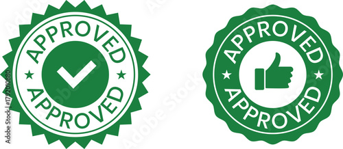 Green approved stamp and thumbs up Approved stamp on transparent background. 