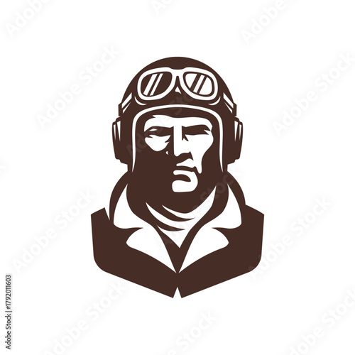 Bold vintage aviator with goggles and helmet, symbolizing courage, adventure, and classic pilot spirit,  retro style.