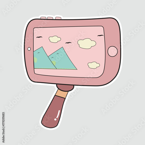 Selfie stick with phone sticker. Perfect for depicting travel memories, vlogging, social media, or capturing moments