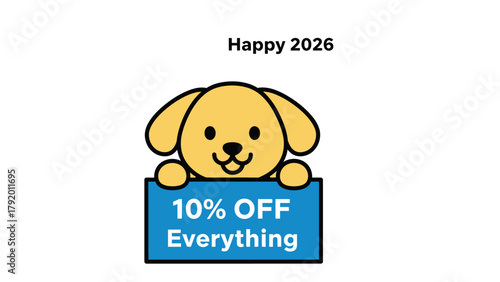 Puppy Promotion: An adorable cartoon puppy announces a special 10% discount on all items, creating a friendly and enticing promotional image
