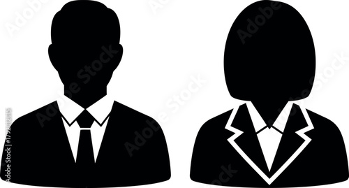 Black silhouette of man and woman in business attire