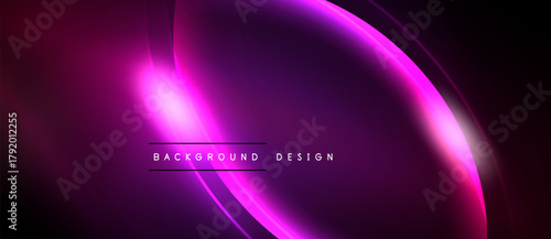 Abstract purple background. Bright neon curves create dynamic visual effect. Modern design suitable for banners, presentations.