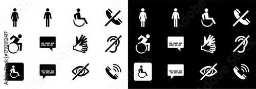 Accessibility Icons Set – Inclusive Universal Design Symbols for Disability, Communication, and Assistance in Black and Whit