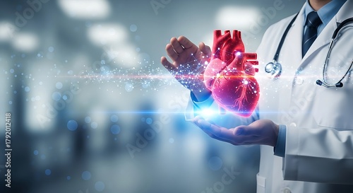 Doctor presenting a heart with advanced medical technology concept for healthcare