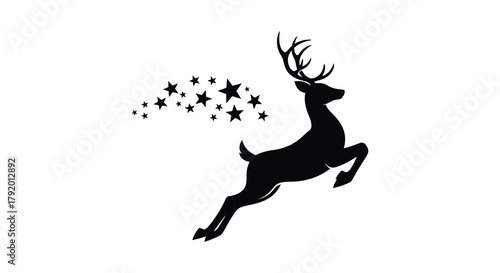 Majestic silhouette of a reindeer leaping through a trail of twinkling stars