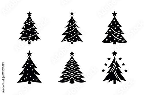 Christmas Tree Vector Icon Set – Holiday Winter Decoration Silhouette