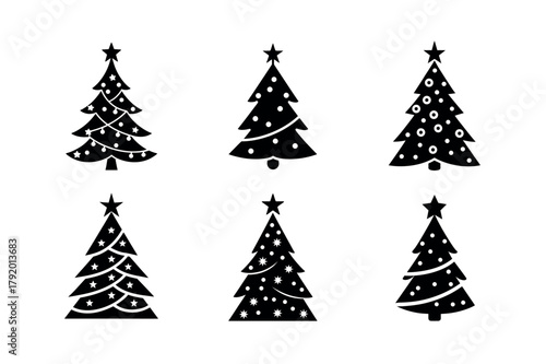 Christmas Tree Vector Icon Set – Holiday Winter Decoration Silhouette