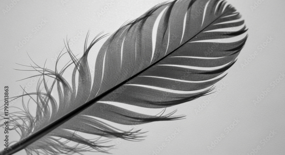 Fototapeta premium Monochrome image of a delicate feather isolated on a white background